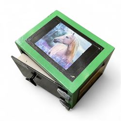 Green painted steel valuables safe, with key