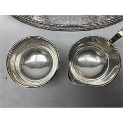 Viners of Sheffield silver-plate tea/coffee wares, the rims decorated with bands of flowers, and chased oval tray with swag decorated gallery, L39cm