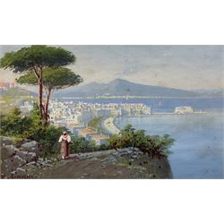 Maria Gianni (Italian 1873-1956): Bay of Naples, gouache signed 12cm x 19cm