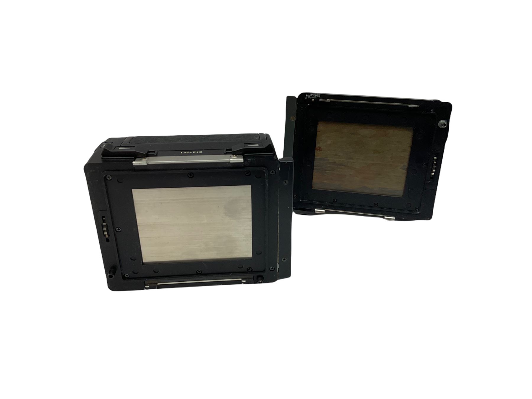 Zenza Bronica S2A medium format camera body, with Nikkor-P '1:2.8 f-75mm' lens, Zenza Bronica Zenzanon MC '1:3.5 f-150mm lens, Zenza Bronica Tele-Converter-E 2x, and two additional film cases. in a Billingham camera bag