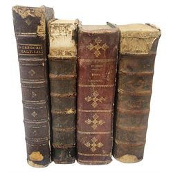 Sancti Gregorii Magni Papae Primi Opera , Sixti V Pont Max Iussu .... 1640 Paris. Two volumes in one with engraved galleon to each title page; R.P. Joan. Stephani Menochij Doctoris Theologi E Societate Jesu .... Editio Novissima .... Tomus Primus. 1683 Lugduni Francisci Comba; and two other similar leather bound folio volumes lacking title pages (4)