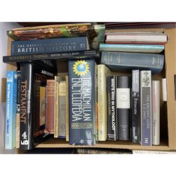 Collection of books to include Readers Digest Great World Atlas, the Macmillan Encyclopedia, poetry books, art reference books etc, in four boxes    