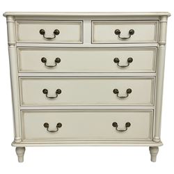 Laura Ashley - 'Clifton' ivory finish chest, fitted with two short and thee long graduating drawers with heavily moulded edges, flanked by split turned uprights, on turned feet