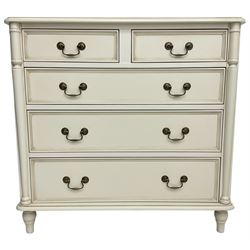 Laura Ashley - 'Clifton' ivory finish chest, fitted with two short and thee long graduating drawers with heavily moulded edges, flanked by split turned uprights, on turned feet
