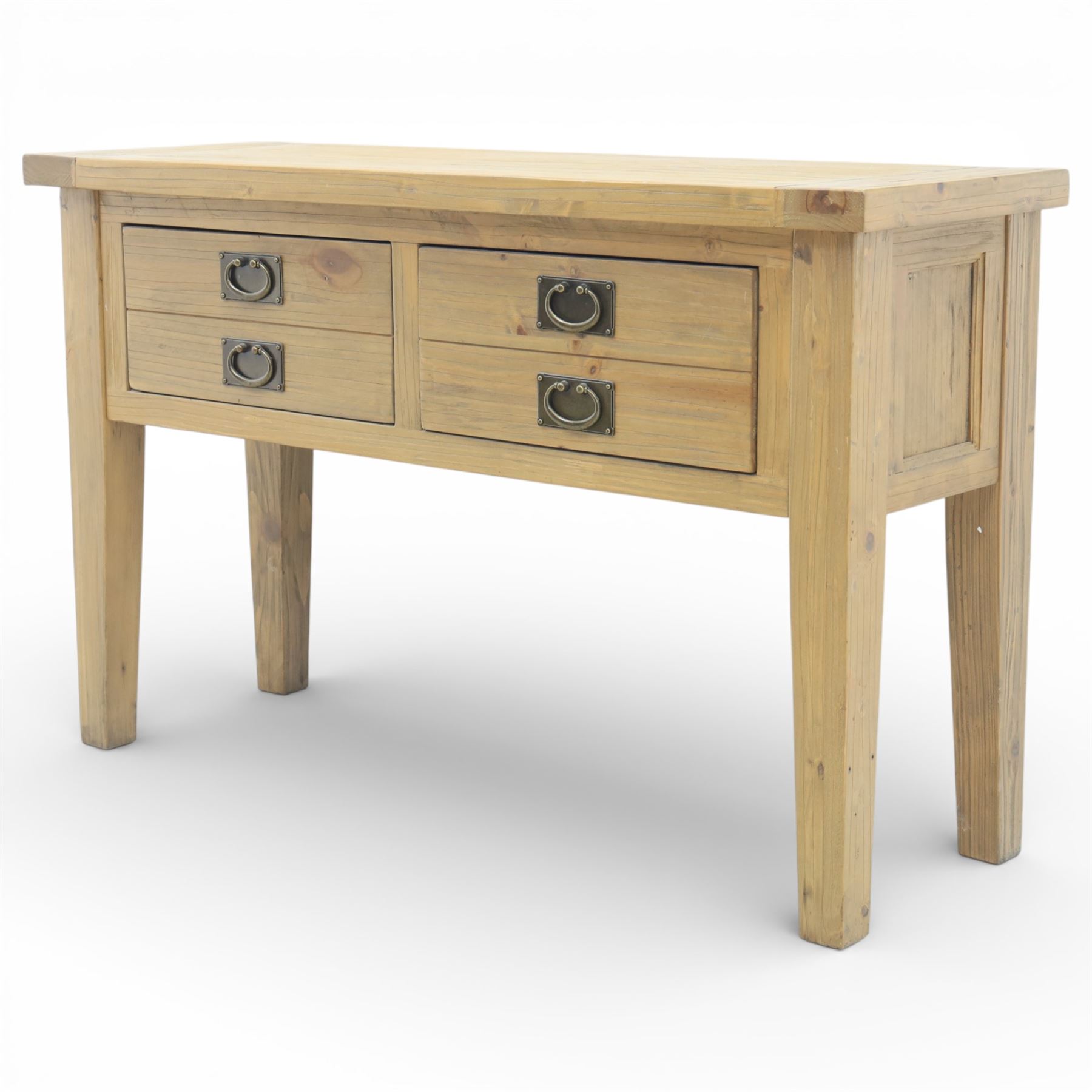 Rustic pine modern console table, fitted with two drawers