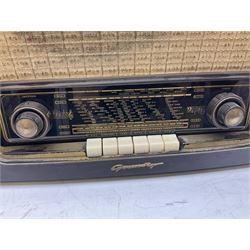 1950s Philips valve radio model B3G63A in brown Bakelite case, W42cm D21cm H30cm, together with 1950s Cossor Melody Maker model 524 radio and 1950s Grundig model 2041, tallest H35.5cm