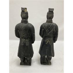 Pair of terracotta warrior style figures, modelled as cavalrymen, H38cm