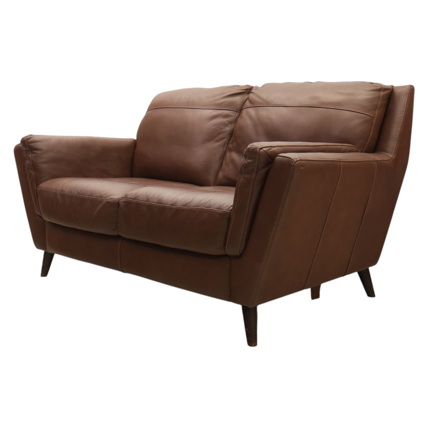 Sofology - grand two cushion three seat sofa, and matching two seater, upholstered in cocoa brown leather
Lengths: 210cm and 165cm