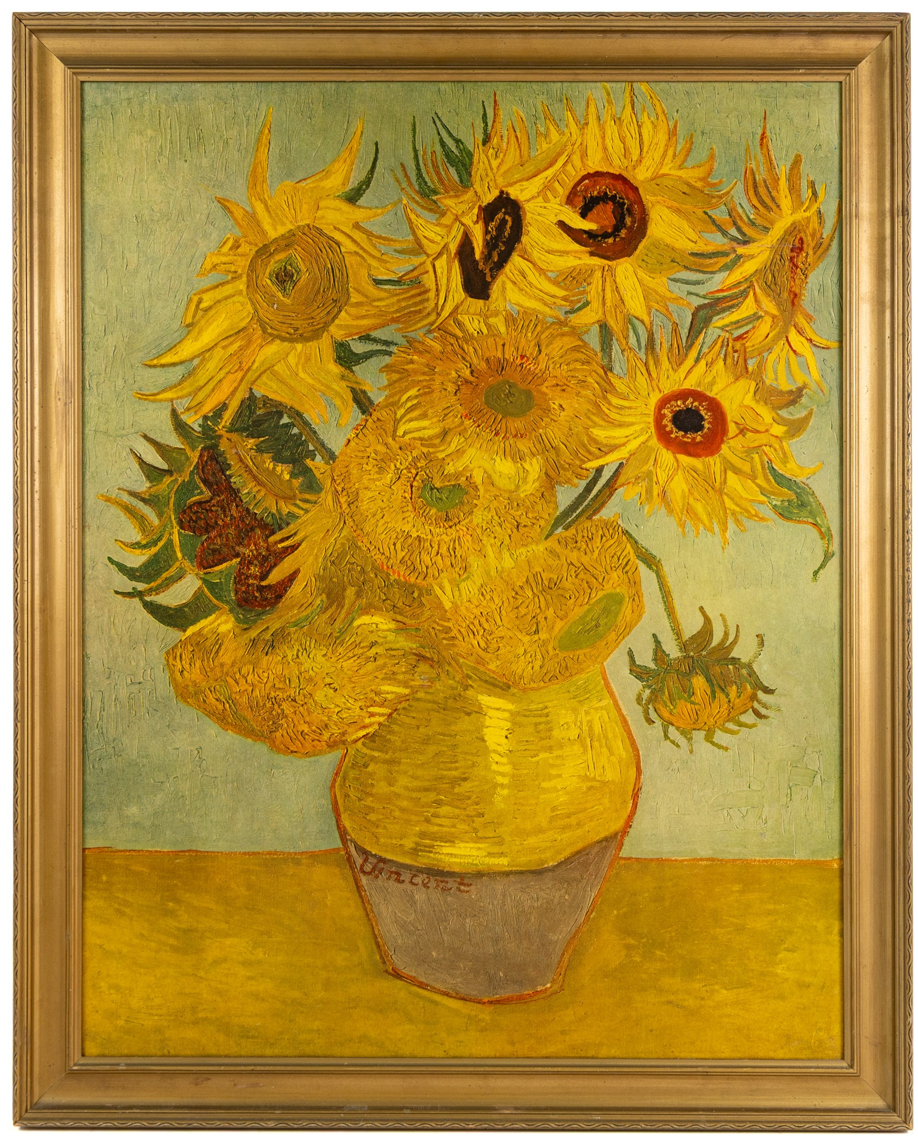 After Vincent Van Gogh (Dutch 1853-1890): Sunflowers, coloured print 75cm x 58.5cm