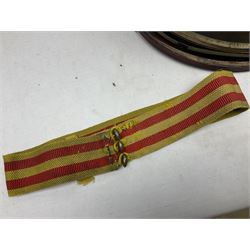 Disassembled early 20th century Boys Brigade snare drum D37cm with copy WW1 period photograph of the Kirbymoorside Boys Brigade; early 20th century hardwood clarinet; bagpipes chanter; and Dulcet E-flat penny whistle