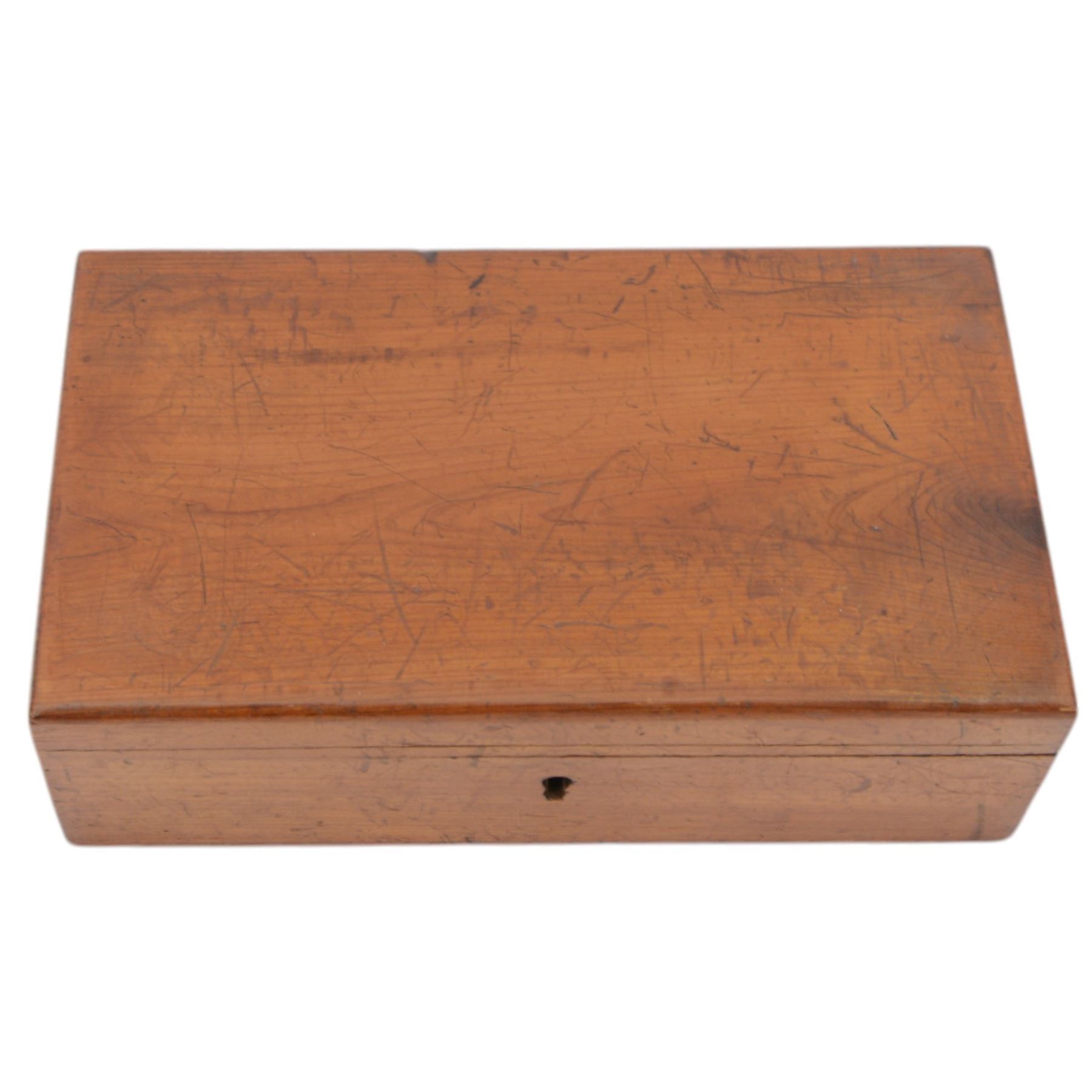 Horn powder flask, together with copper flask and a box of gun parts  