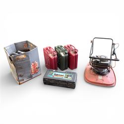 Flymo XL500 mower along with three jerry cans, trolly jack and Vax 6151T SpinScrub