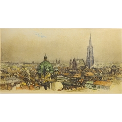  Vienna Rooftops, etching hand coloured signed in pencil by Luigi Kasimir (Austro-Hungarian 1881-1962) 50cm x 80cm  