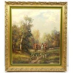F Kerner (20th Century): The Hunt on a Forest Ride, oil on canvas signed 80cm x 70cm