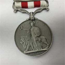 Victoria Long Service in the Volunteer Force Medal awarded to 369 Bombr. W. Woodward 1st Lincs. V.A.; and reproduction Victoria India Medal with Lucknow clasp; both with ribbons (2)