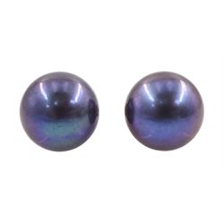 Pair of 9ct gold grey / purple pearl stud earrings, stamped 375
