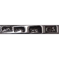 Set of three George III silver Old English pattern table spoons, each engraved with monogram to terminal and with dart border to handle, hallmarked London circa 1770, maker's mark GS, hallmarks worn and partially indisitinct