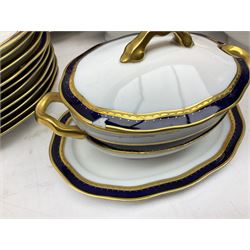 Pirkenhammer of Czechoslovakia Carlsbad pattern tea and dinner for twelve place settings to include dinner plates, soup bowls, side plates, covered tureen, tea cups and saucers, coffee cups and saucers, teapot, milk jug, covered surier, etc, with an addition twelve dinner plates (110)