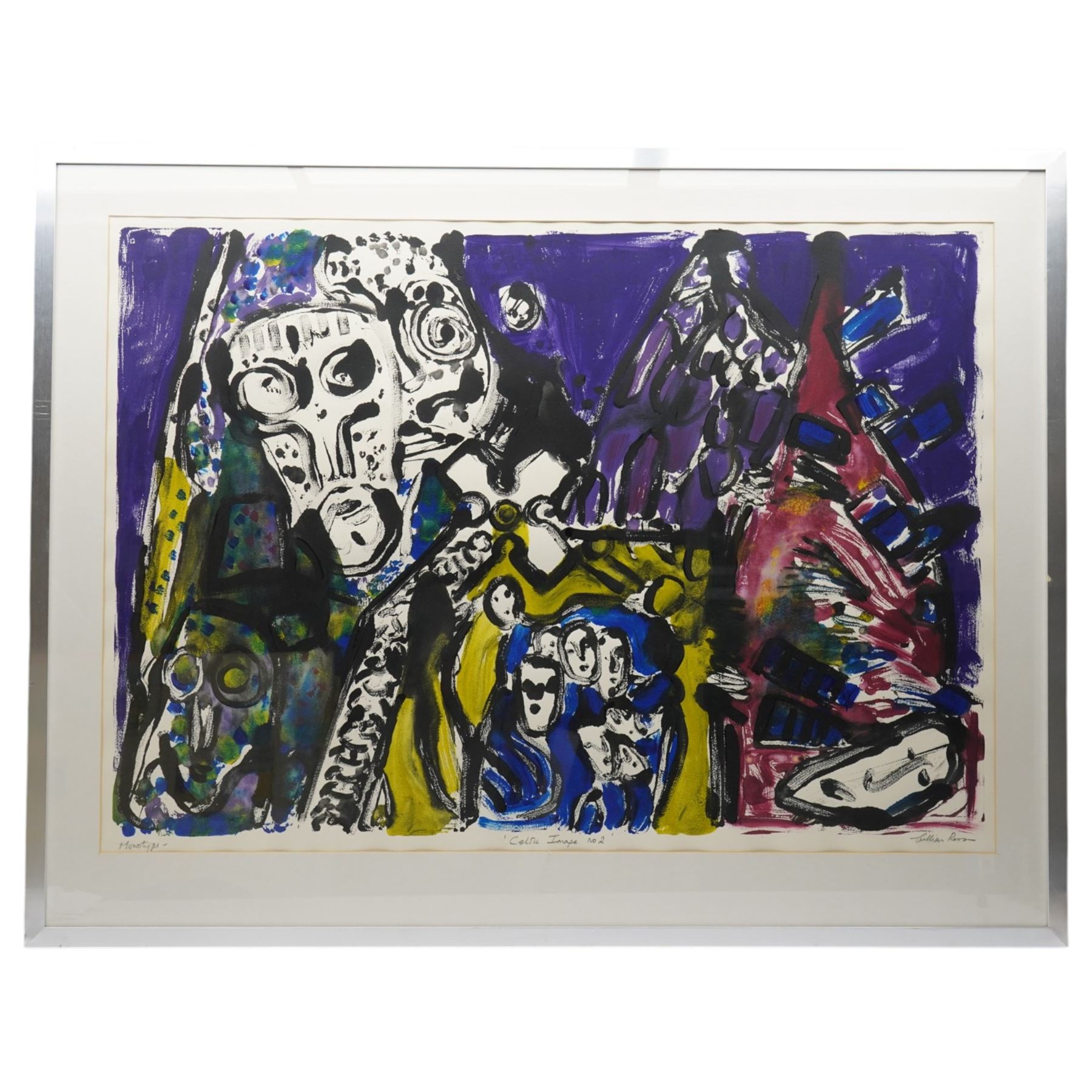 Gillian Ross Kelsey (British 1935-2025): 'Celtic Image No 1' and 'Celtic Image No 2', two acrylic monotypes signed and titled in pencil max 70cm x 110cm (2)