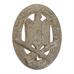 Third Reich army/Waffen SS general assault badge in silver, with maker mark AGM Gablonz to...