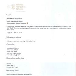 Roman gold Solidus coin of Valentinian I (AD 364-367)