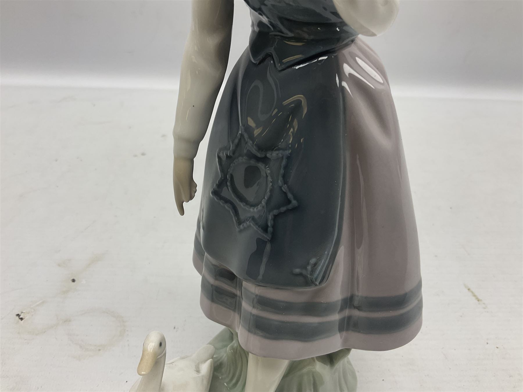 Three Lladro figures, comprising Dutch Girl with Braids no 5063, Dutch Girl with Duck no 5066 and Aracely with Ducks, all with original boxes, largest example H25cm