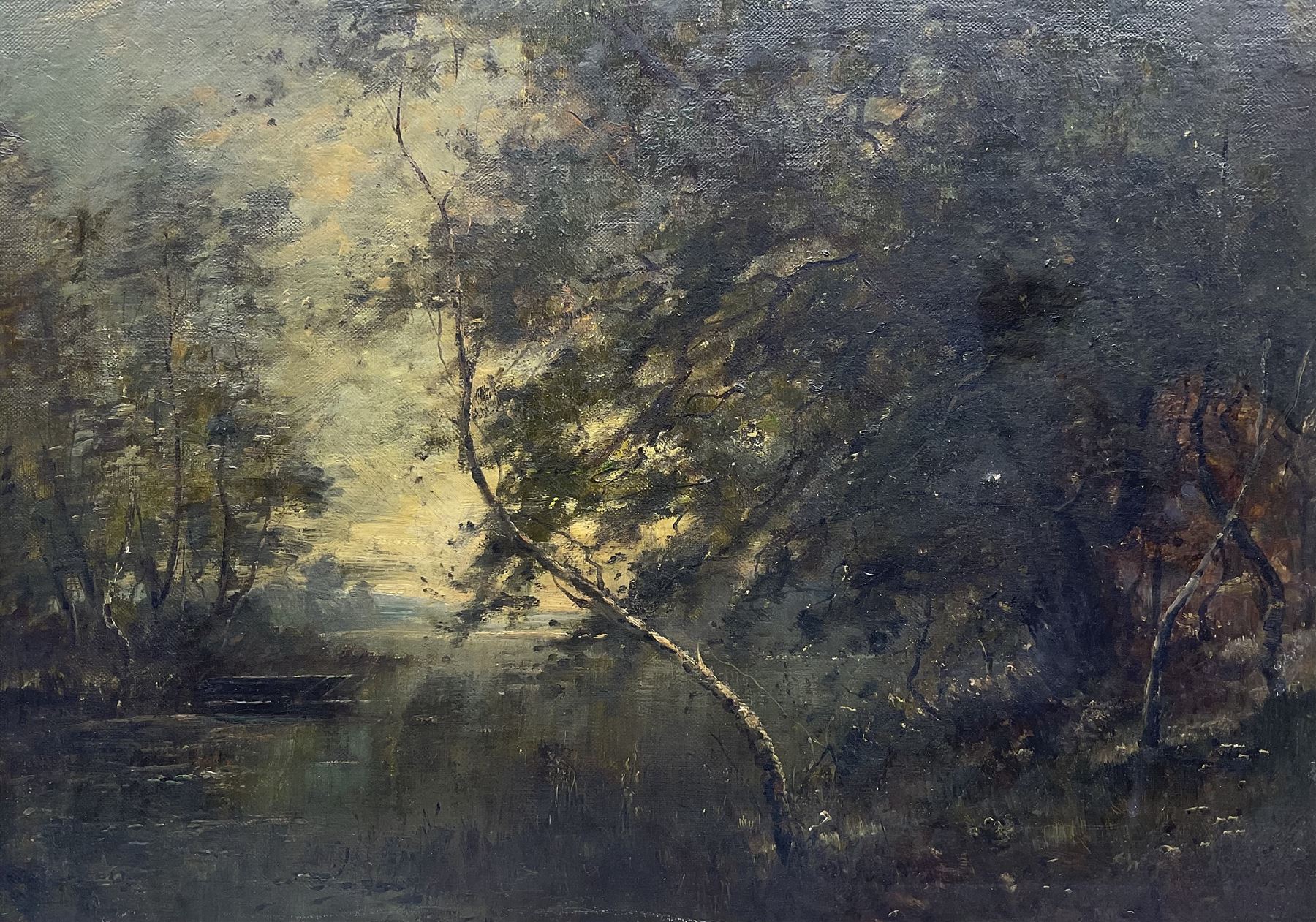 English School (19th Century): Shaded Stream, oil on canvas unsigned 44cm x 62cm 