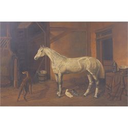 P J Wright (British 20th Century): Horse in Stable, oil on canvas signed 49cm x 75cm 