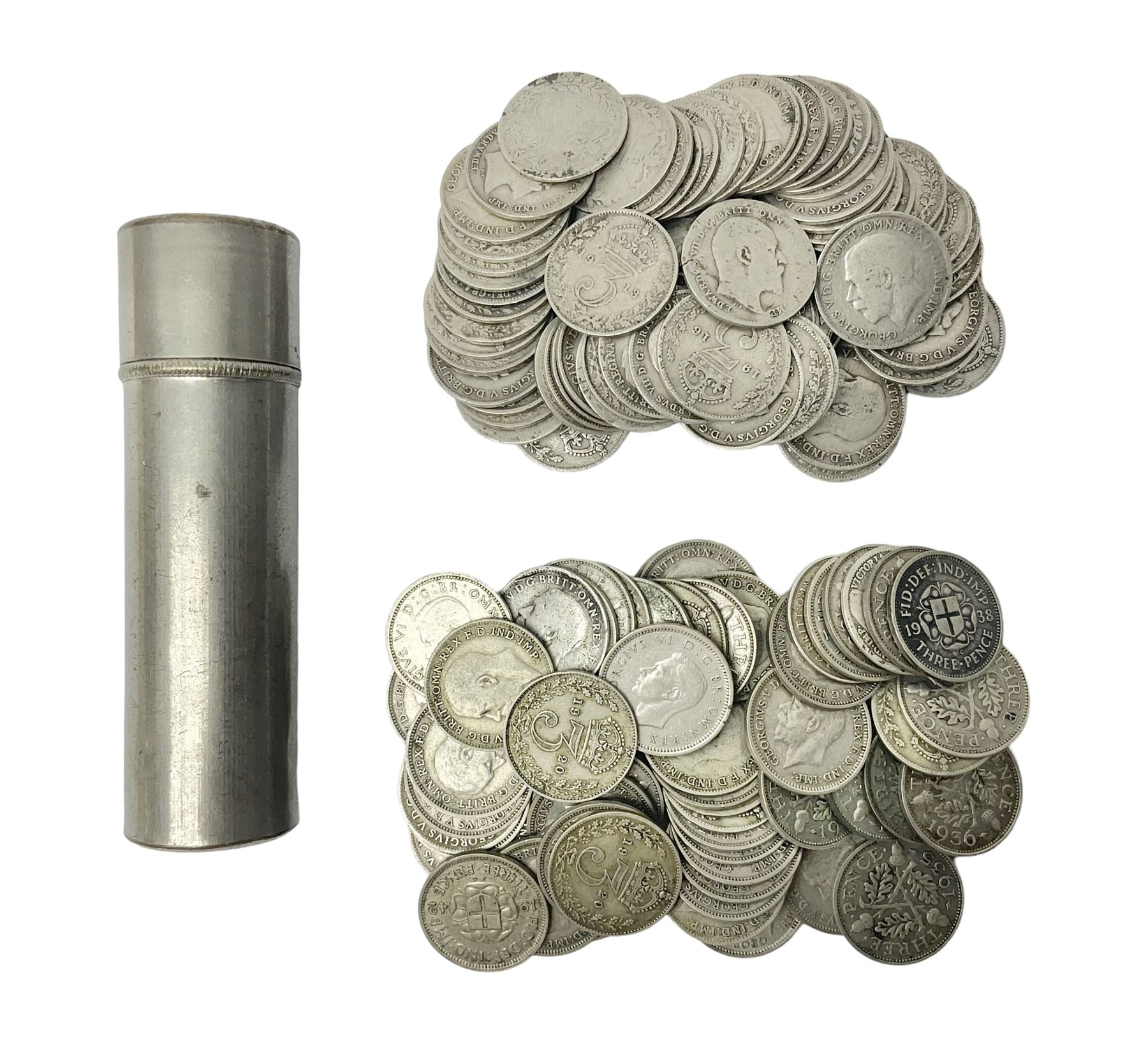 Approximately 90 grams of Great British pre 1920 and approximately 80 grams of pre 1947 silver threepence coin