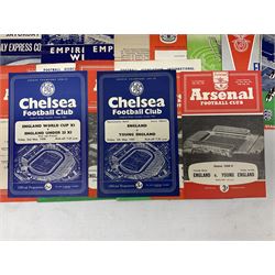 Football programmes - thirteen various England and England Youth matches 1953-77; European Cup Winners Cup Final May 19th 1965 TSV Munchen 1860 v West Ham; European Champions Club Cup Final May 29th 1968 Benfica (1) v Manchester United (4), the famous Bobby Charlton final; seven Wealdstone F.C. 1950-66 including London Senior Charity Cup Final May 10th 1952; Harrow Town Football Challenge Cup April 14th 1948; and eight F.A. Amateur Cup Finals and Semi-Finals plus three song sheets 1956-68 (34)
