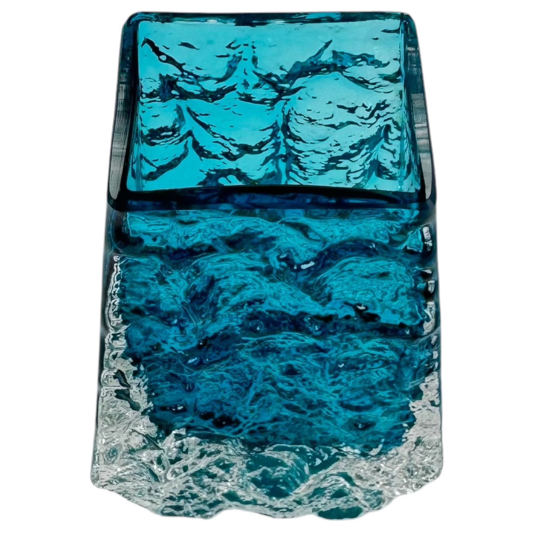 Blue glass coffin vase, in the manner of Whitefriars, H13cm 