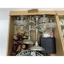 Collection of metal ware, to include candelabras, copper jugs, candlesticks and other collectables, in five boxes  
