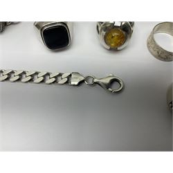 Silver jewellery, including stone set rings, two bracelets, a white metal charm bracelet with some silver charms, musical lighter and a collection of wristwatches, including Sekonda, Narblas, Seiko etc