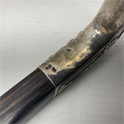 Austrian Art Nouveau zebra wood walking stick, silver covered angular handle relief decorated with stylised flowers, hallmarked Vienna c1900, makers mark LM, H84cm