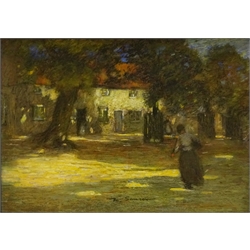 Mark Senior (Staithes Group 1862-1927): Village Cottages in Dappled Sunlight, pastel signed 26cm x 36cm