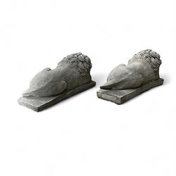 Pair of small cast stone Canova Lions