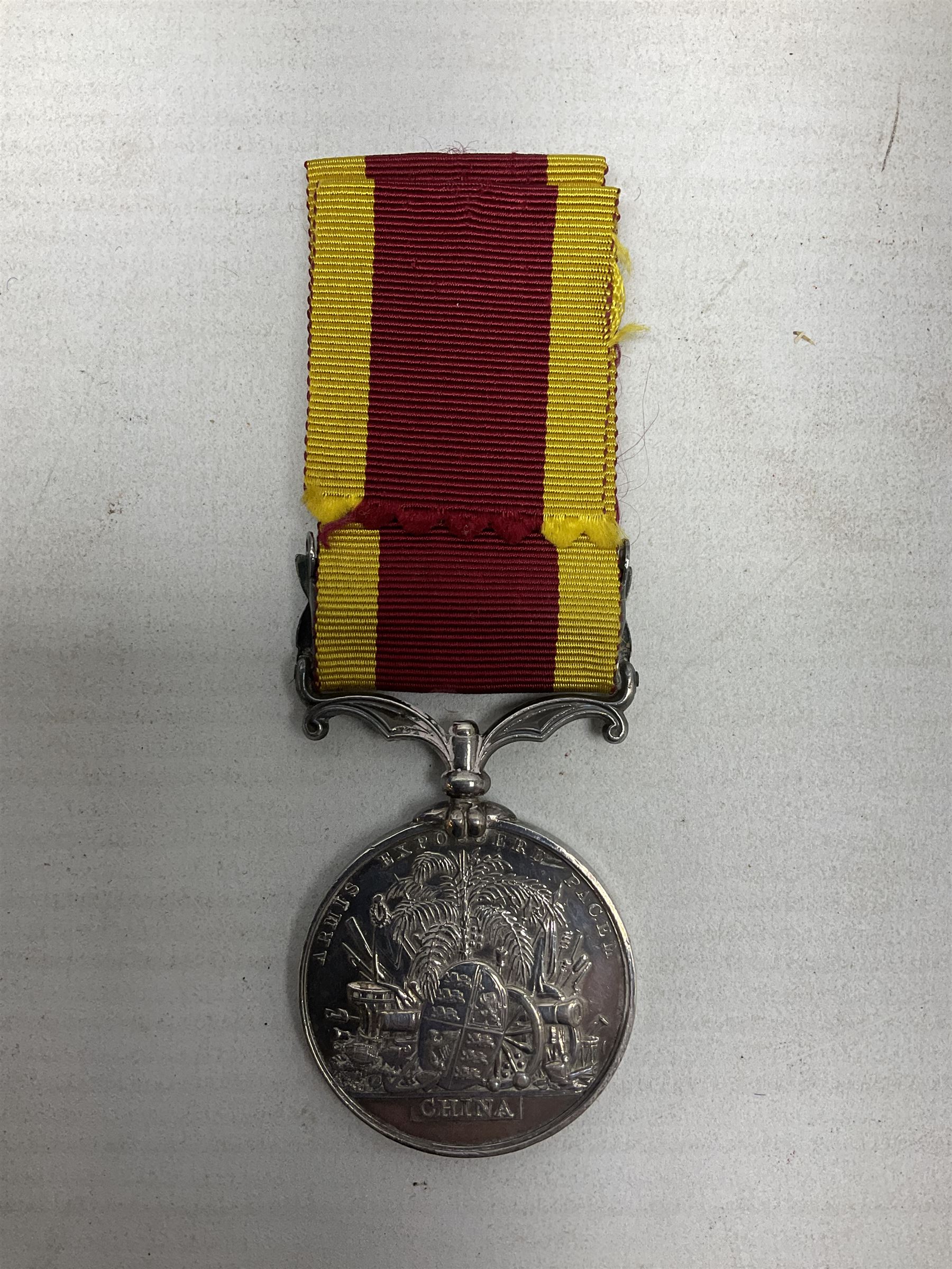 Victoria Second China War Medal, unnamed, with Taku Forts 1860 clasp and ribbon