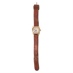 Early 20th century 9ct gold manual wind wristwatch, silvered dial with subsidiary seconds ...