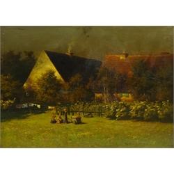  Ludwig Paul Wilhelm Keller (German 1854-1920): 'Reutlingen' - Children in the Garden, oil on canvas signed and inscribed 47cm x 67cm  