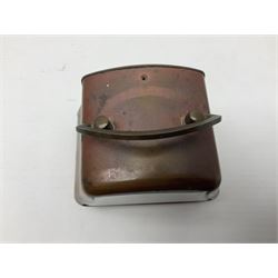 Smiths barometer in carved and stepped oak square case, together with a small copper 8 days clock with bevelled glass plate