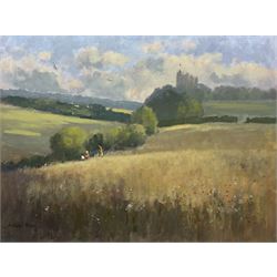 William Burns (British 1923-2010): 'Summer Meadows with Bolsover Castle Derbyshire in the Distance', oil on board signed, titled verso 45cm x 61cm (unframed)
Provenance: direct from the artist's family