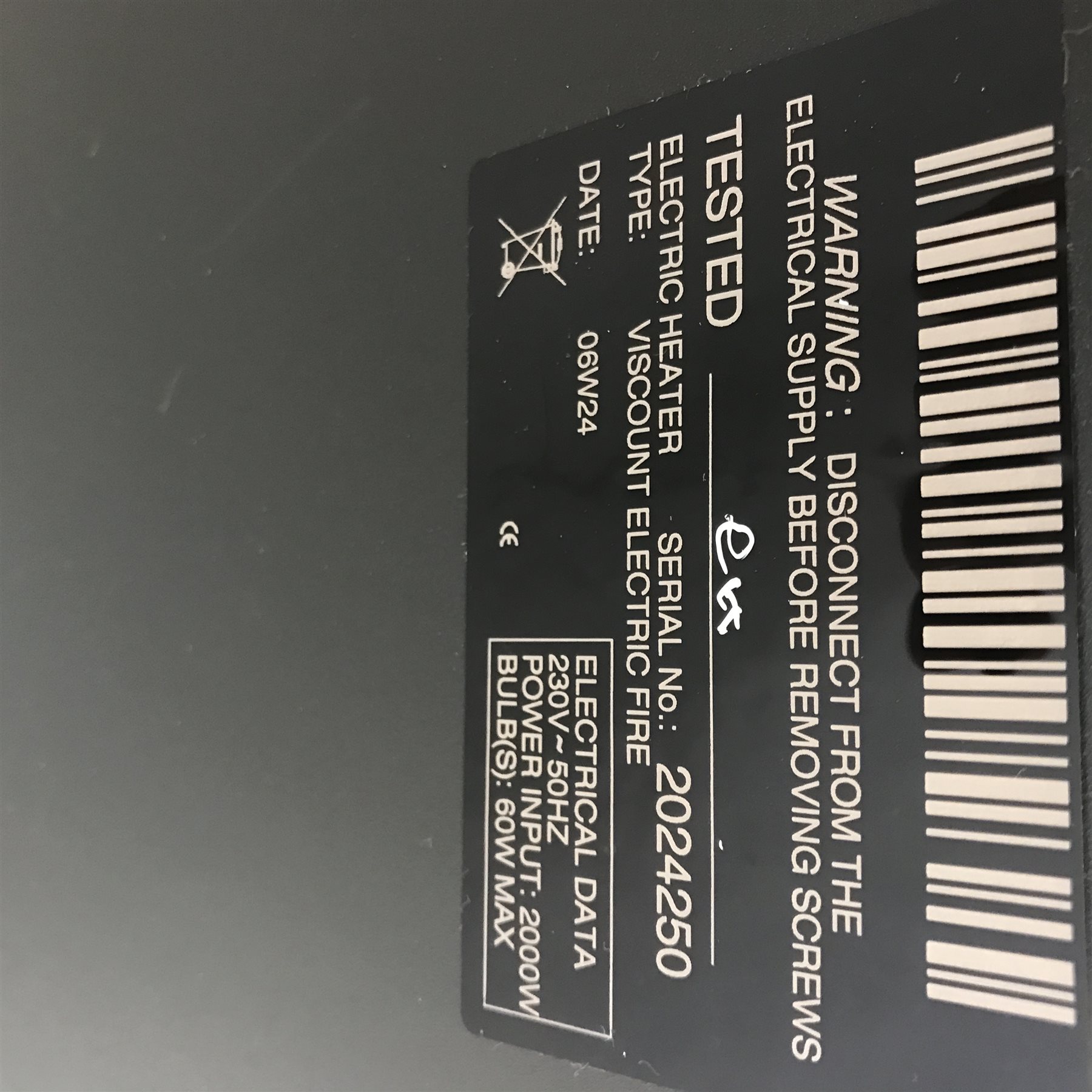 Viscount electric fire effect heater, W56cm, H64cm, D17cm