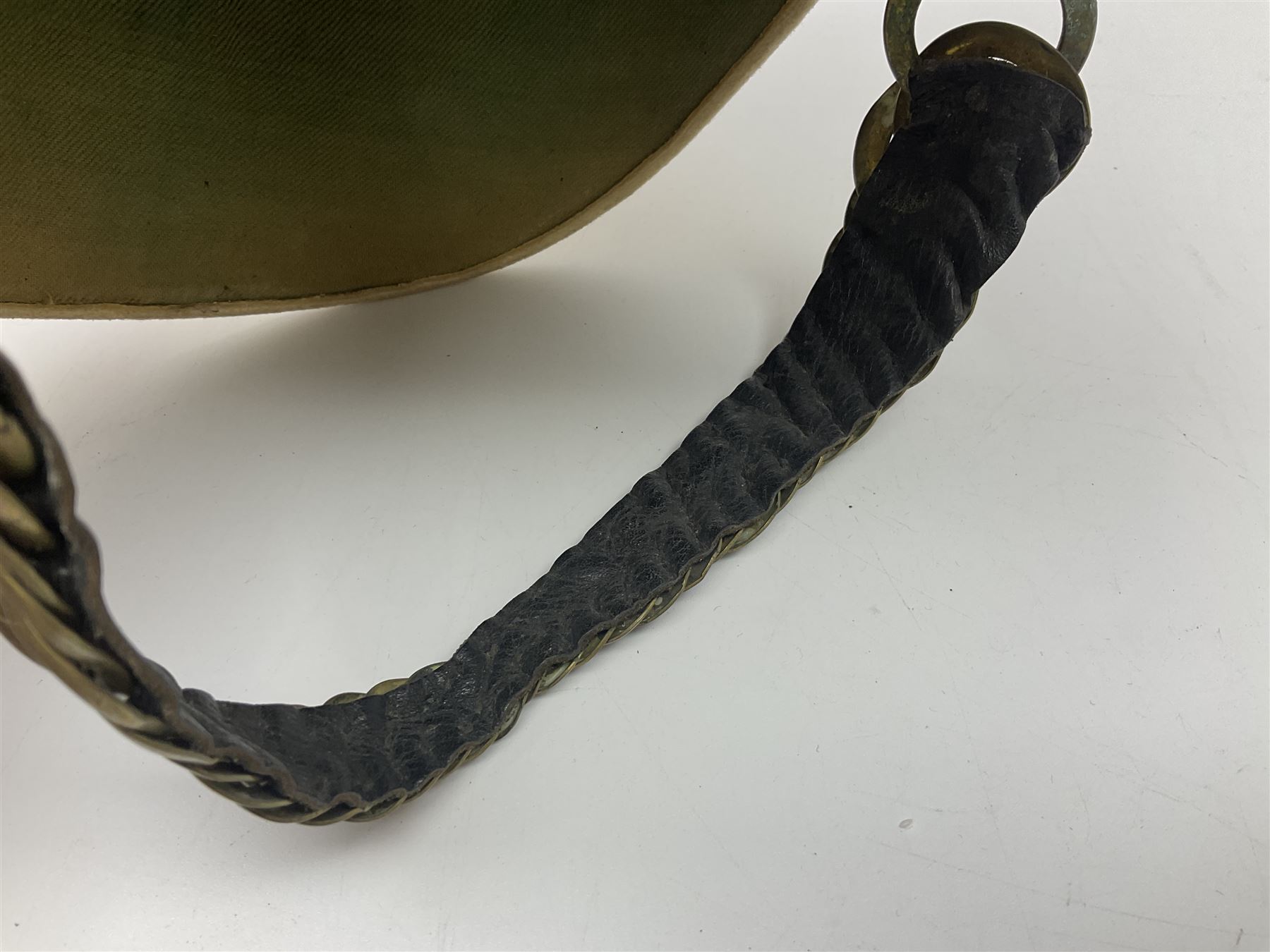 Victorian British tropical pith helmet with brass chain link chin strap