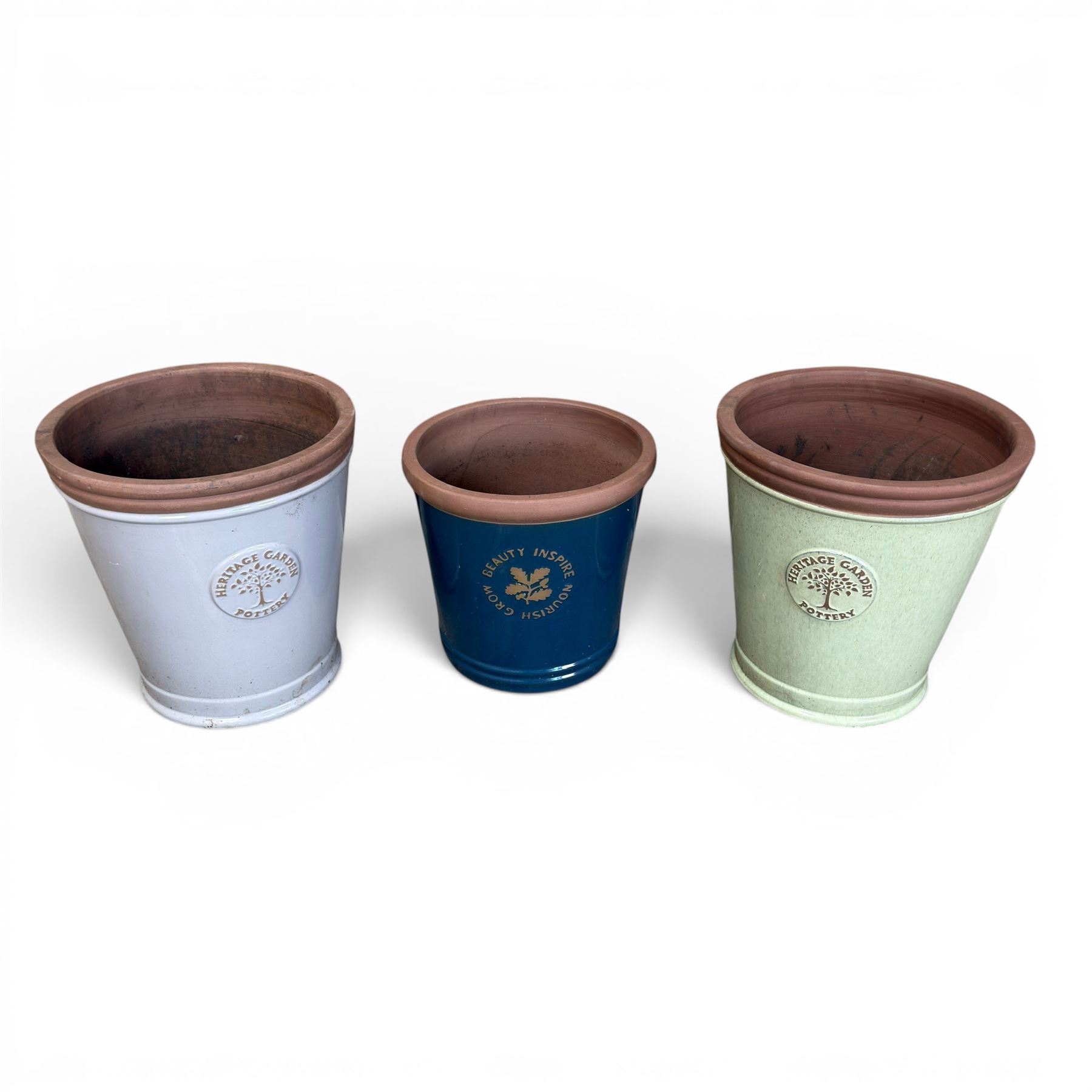 Two large Heritage Garden glazed planters, and a Beauty inspire planter (3)