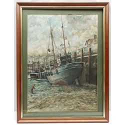 James W Hardy (British 20th century): Trawler 'Gandale' Moored in Scarborough Harbour, watercolour signed 47cm x 33cm