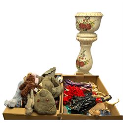 Six Leonardo Collection figures, collection of ceramics and glassware and a floral jardinere on stand