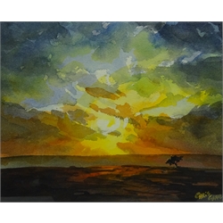  Evening Light Over the Moors, watercolour signed by Chris Geall (British 1965-) 18cm x 22cm  