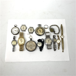 Victorian silver pocket watch, London 1870, smaller silver pocket watch, Rotary 9ct gold wristwatch hallmarked on gold-plated strap and a collection of wristwatches including Timex, Ingersoll and Oris (13)