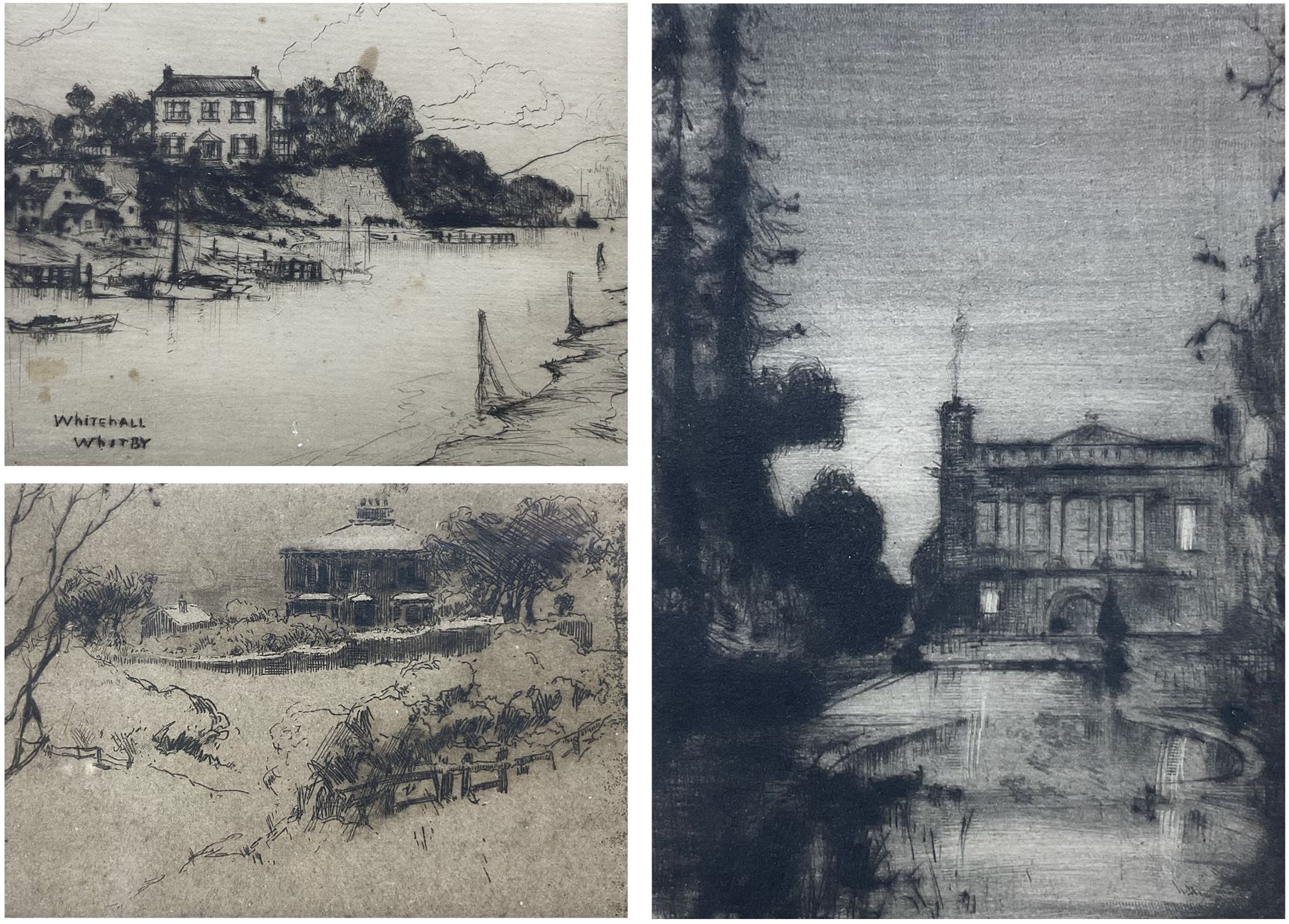 Frank Henry Mason (Staithes Group 1875-1965): Yorkshire Views - including 'Whitehall - Whitby', set of three etchings each bearing inscription, max 7cm x 10cm (3)
