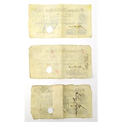  Three Burling and Driffield five pound banknotes, issued for Harding & Co, 3rd September 1880, with punch hole cancels    